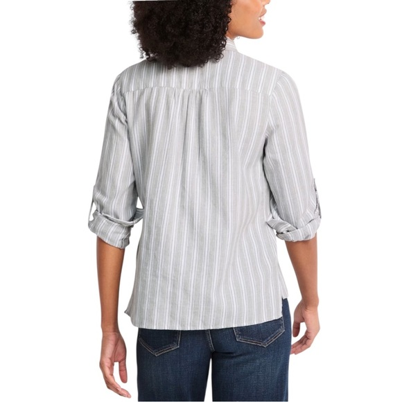 Kut From The Kloth Blue Stripe Button Up Roll Tab Sleeve Blouse - Picture 2 of 9